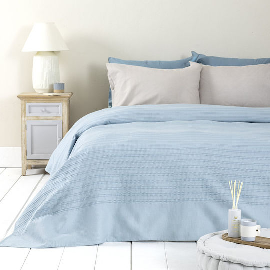 Nima Dune Denim Blue Pique Blanket Double 240x260cm
