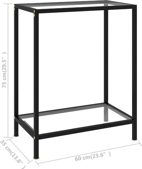 Console Table Metal with Glass Surface Transparent L60xW35xH75cm