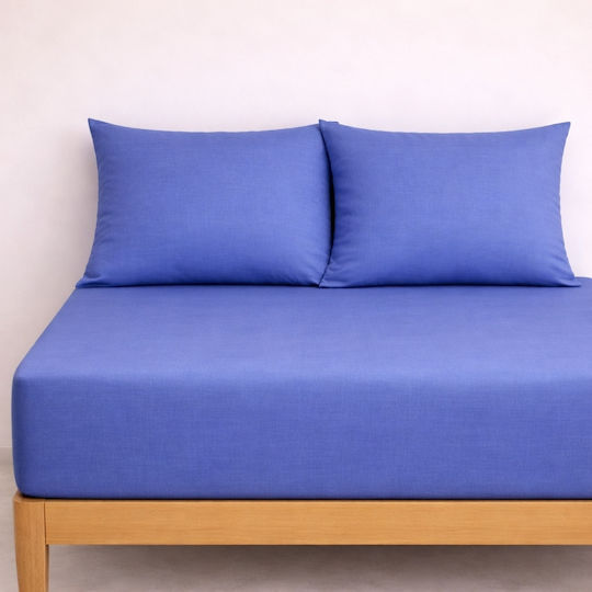 My Home Luxury Bettwäsche-Set mit 2 Kissenbezügen Super-Doppel mit Gummiband 160x200+37cm. Monochrome Blue Raf 3Stück