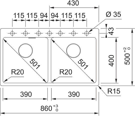 Franke Centro 3149000489 Drop-In Мивка от Синтетичен Гранит Ш39xД40см Бял