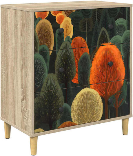 Comodă Dormitor Din Lemn Zaandam Cu 3 Sertare Model Pădure 66x36.5x75cm