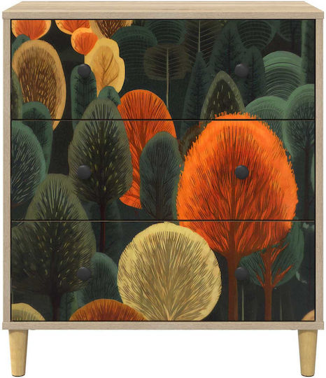 Comodă Dormitor Din Lemn Zaandam Cu 3 Sertare Model Pădure 66x36.5x75cm