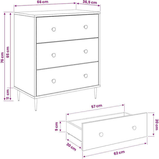 Kommode Für Schlafzimmer Holz Gennep Rosa 66x36.5x76cm