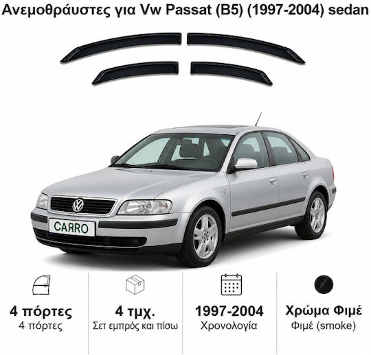 Heko Set of Windbreakers Front and Rear Car Dark Fime for Volkswagen Passat 4pcs