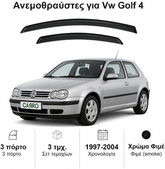 Heko Σετ Ανεμοθραύστες Αυτοκινήτου Μπροστινοί Σκούρο Φιμέ για Volkswagen Golf IV 3D 1997-2004 2τμχ