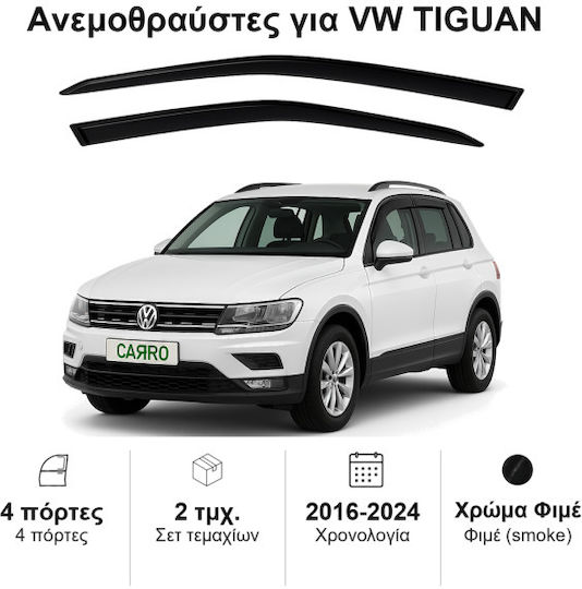 Heko Set of Windbreakers Front Car Dark Fime for Volkswagen Tiguan / Tiguan Allspace 2pcs