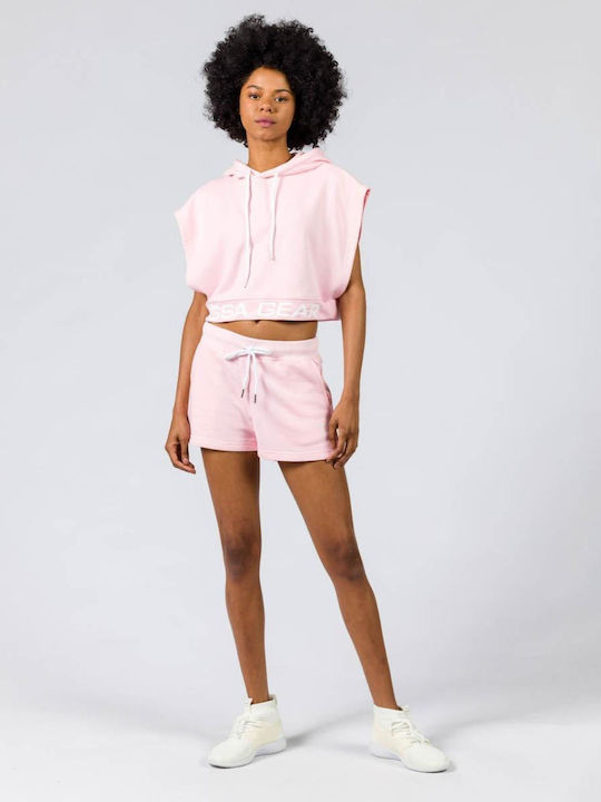 Women's Crop Top Cotton Hooded Pink