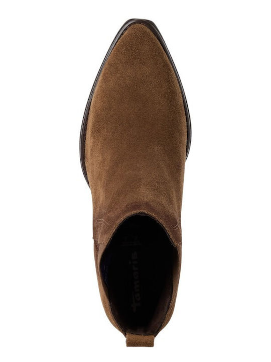 Leather Women's Chelsea Ankle Boots with Medium Heel Brown