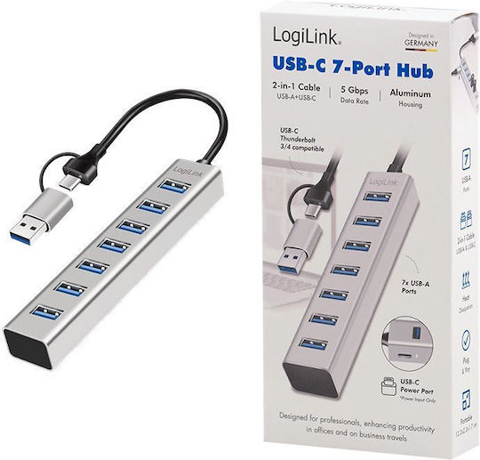 LogiLink USB Hub 7 Ports USB 3.0 with USB-A Connection Silver