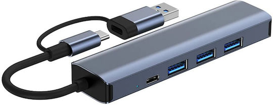 Inca Hub 5 Θυρών με σύνδεση USB-A / USB-C / Ethernet Γκρι