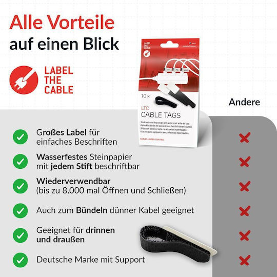 LTC Audio Velcro Kabelbinder in Schwarz Farbe (30 Stück)