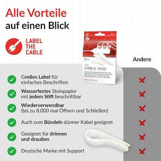 LTC Audio Velcro Kabelbinder in Weißer Farbe (10 Stück)