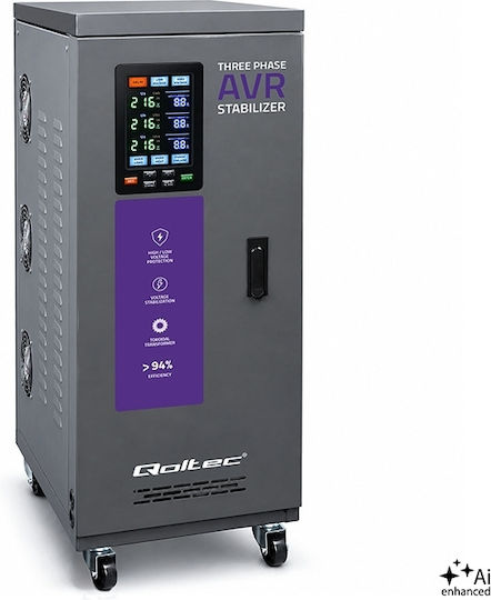 Трифазен Регулатор на Напрежение Qoltec Avr Multiprotection 30 Kva Точност ± 3% Трифазен Серво Мотор Lcd Екран