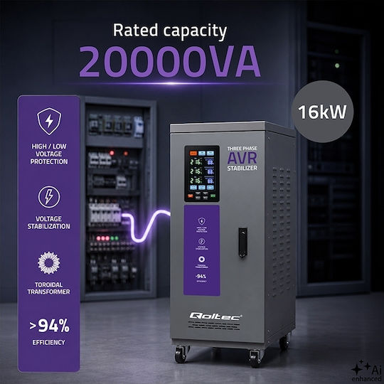 Three-phase Voltage Stabilizer Qoltec Avr Multiprotection 20 Kva Accuracy ± 3% Three-phase Servomotor Lcd Screen