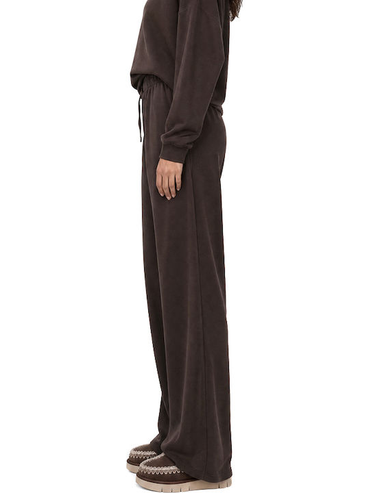 Pantaloni Dama Talie Inalta cu Elastic in Linie Wide Maro