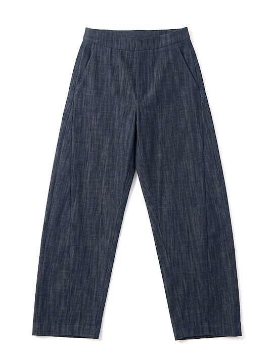 Damen Hochbund Stoffhose mit Gummiband Blau