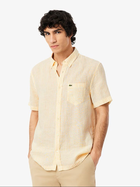 Lacoste Λινό Πουκάμισο Regular Fit Κίτρινο