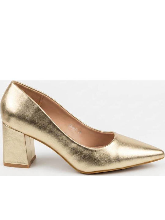 Spitze Pumps mit Chunky Mittlerem Absatz Goldene