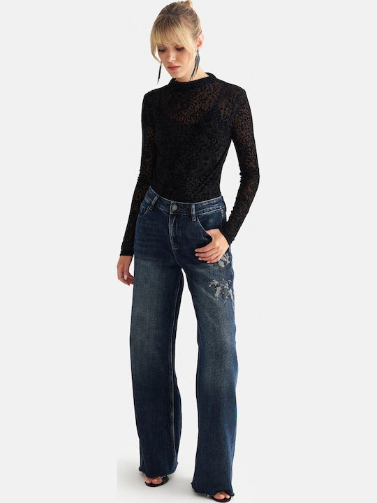 Damen Jeans Hosen in Gerader Bein Stil 9923751-Grau Blau