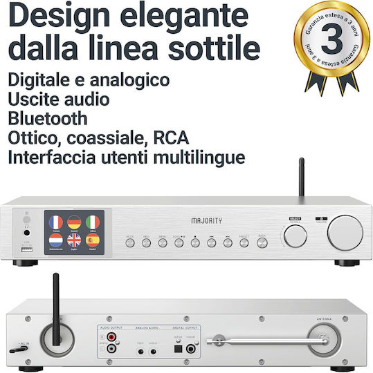 Majority Radio Fitzwilliam 2 Wifi Bt Usb Fm Lineout Display Silver