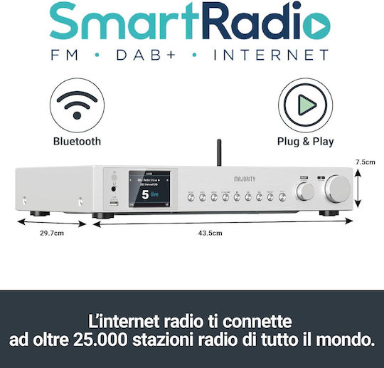 Majority Radio Fitzwilliam 2 Wifi Bt Usb Fm Lineout Display Silver