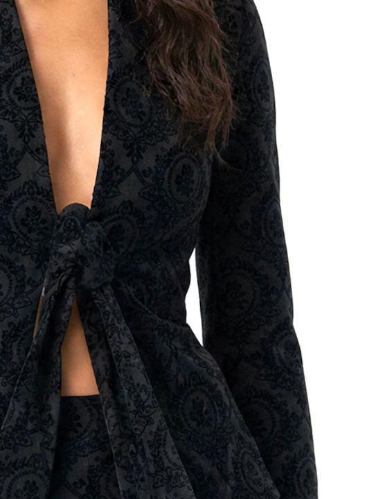 Moutaki Long Women's Velvet Blazer Black