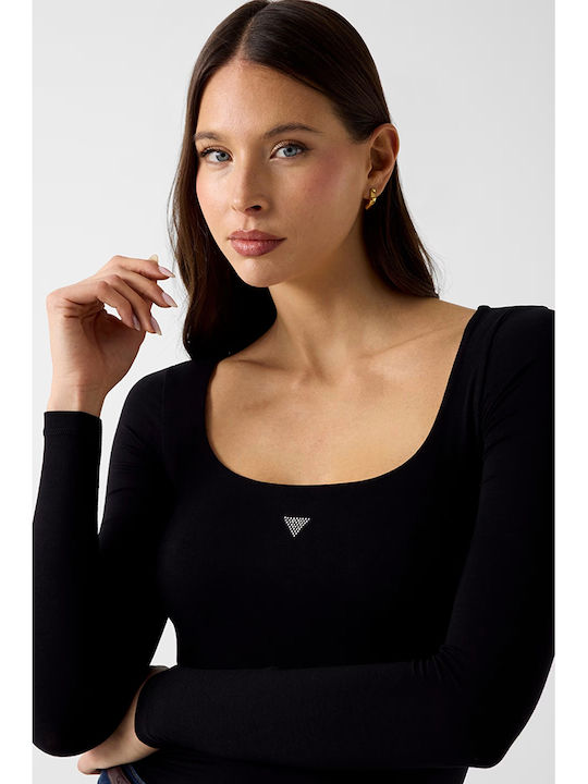 W6yp21k4356-jblk Guess Ls Square Nk Larissa Body Γυναικείο Κορμάκι Μαύρο