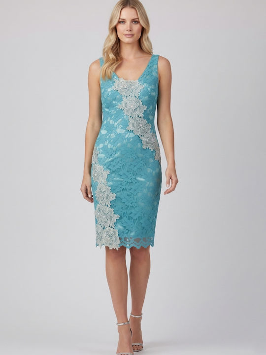 Rochie De Vară Midi Pentru Nuntă / Botez Cu Dantelă Albastru Deschis