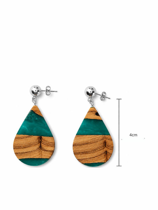 Handgemachte Ohrringe Natürlicher Holz Grün Smaragd 4cm