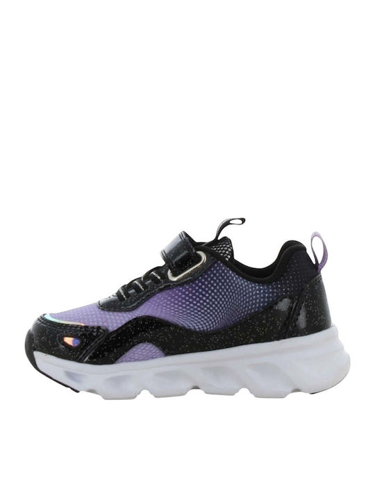 Kids Sneakers with Hoop & Loop Closure and Lights Black
