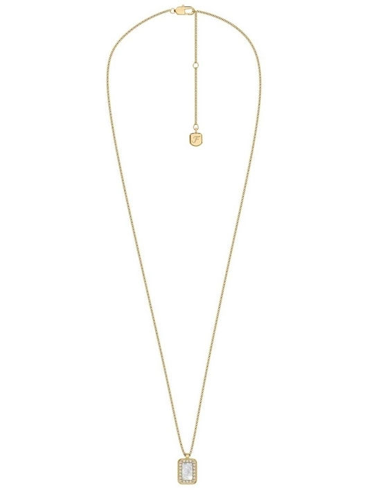 Fossil Necklace from Gold Plated Steel with Pearls & Zircon