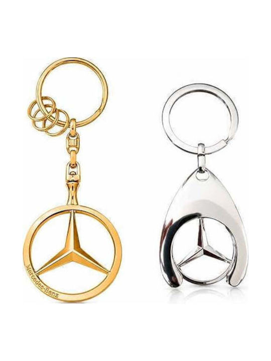 Set 2 Brelocuri Mercedes-Benz Metalice Design Elegant Inele Pentru Chei Aurii Argintii 7,5 Cm/9 Cm