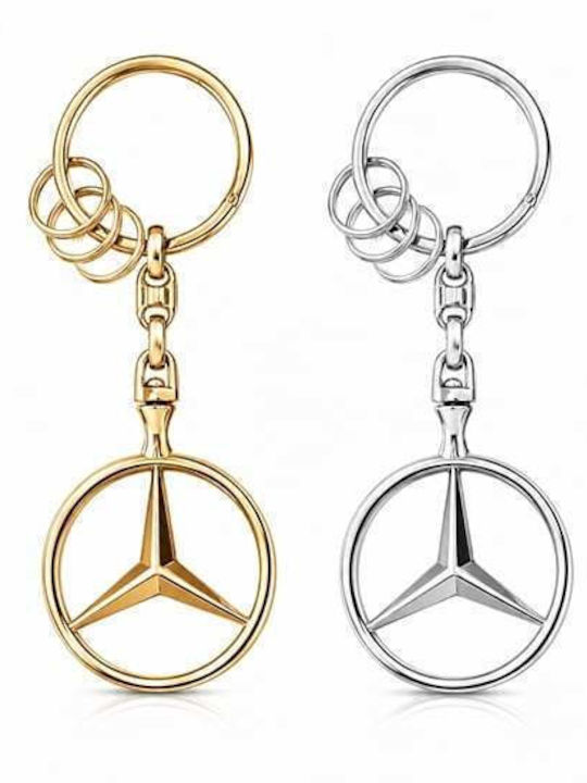Set Zwei Mercedes-Benz Brussels Depox Schlüsselanhänger Glossy Finish 3 Zusätzliche Ringe 9 Cm Gold Silber
