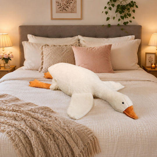 ForHome Jucărie de pluș Gâscă Catifelată Mare Albă 130 cm.