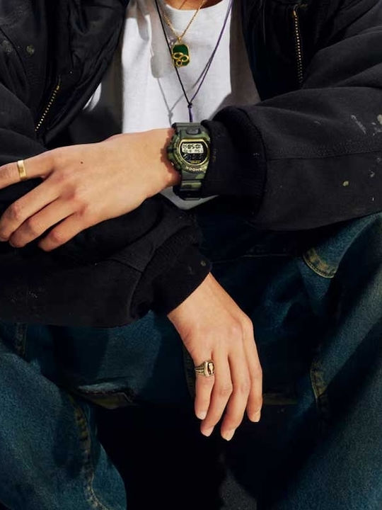 Casio Дигитален Мъжки Часовник 50мм На Батерия със Зелен Каучуков Каишка