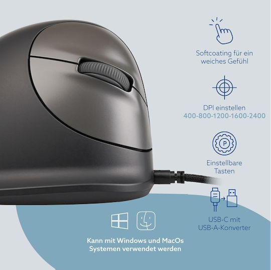 R-Go Tools Maus He Break Verkabeltes Ergonomisches Vertikales Ποντίκι Schwarz