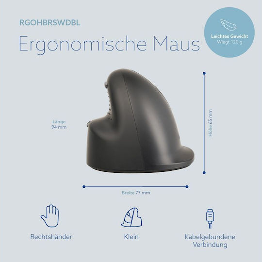 R-Go Tools Maus He Break Verkabeltes Ergonomisches Vertikales Ποντίκι Schwarz