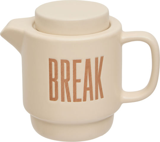 Teapot with Mug and Filter Ceramic Beige 450ml