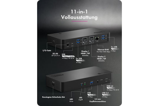 Icy Box IB-DK2255AC USB-C Docking Station με HDMI/DisplayPort 4K PD Ethernet Μαύρο
