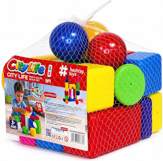 Cuburi de construit educative City Life Mini Construction pentru 3+ Ani 18 bucăți
