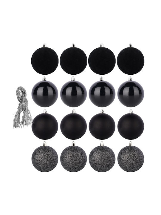 Set 16 Stoffartige Schwarze Kugel Ornamente mit Glitzer Set 16 Stoffartige Schwarze Kugel Ornamente mit Glitzer
