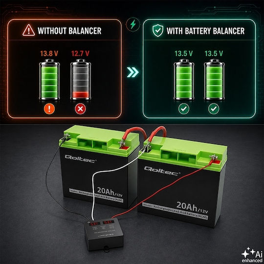 Qoltec Voltage Balancer 24 V Batteries 2 X 12 V 5 A Lifepo4 Agm Gel Led