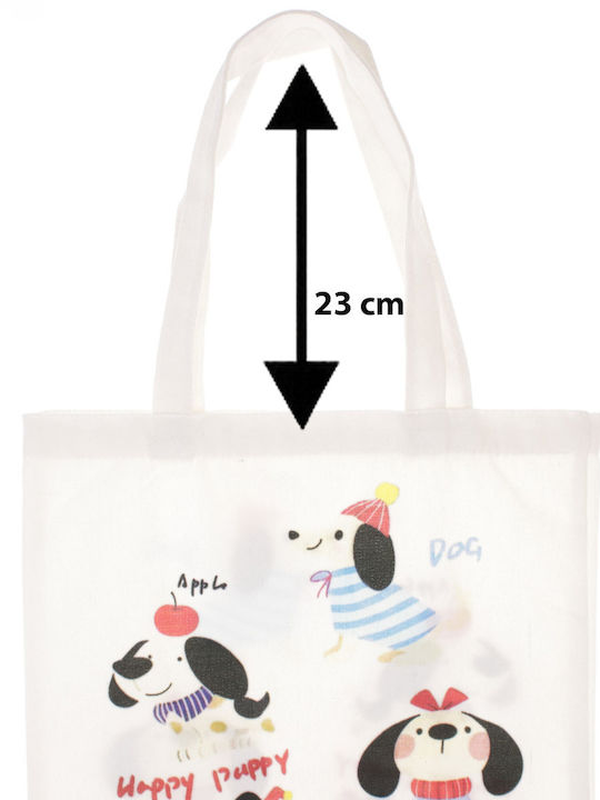 Geantă De Bumbac Pentru Cumpărături Mărime 35x38 Cm ButicCochet Design Căței Bej Gnd1124