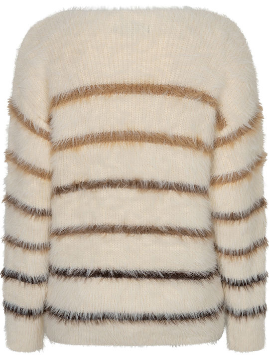 Damen Pullover Gestreift Creme/Braun