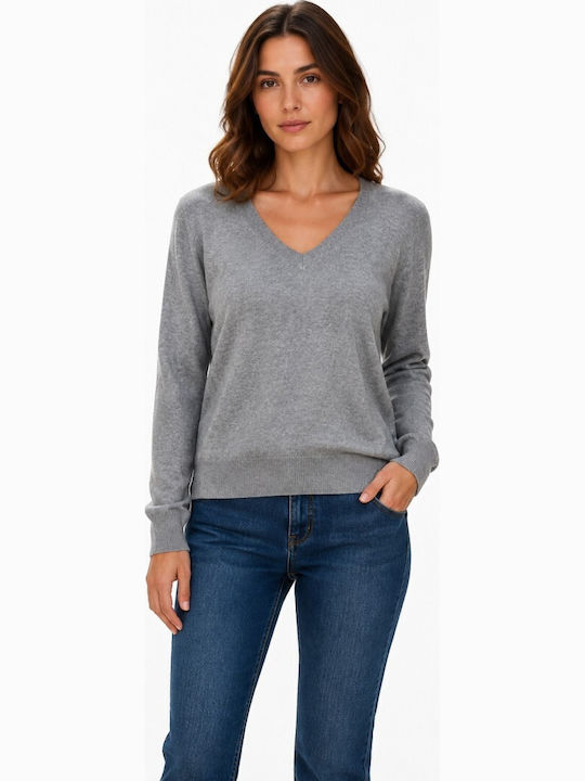 Women's Blouse Long Sleeve with V-Neckline Grey