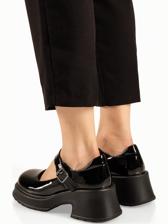 Damen Lackleder Pumps mit Riemchen Schwarz