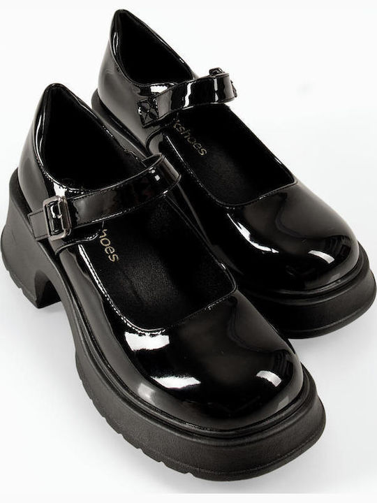 Damen Lackleder Pumps mit Riemchen Schwarz
