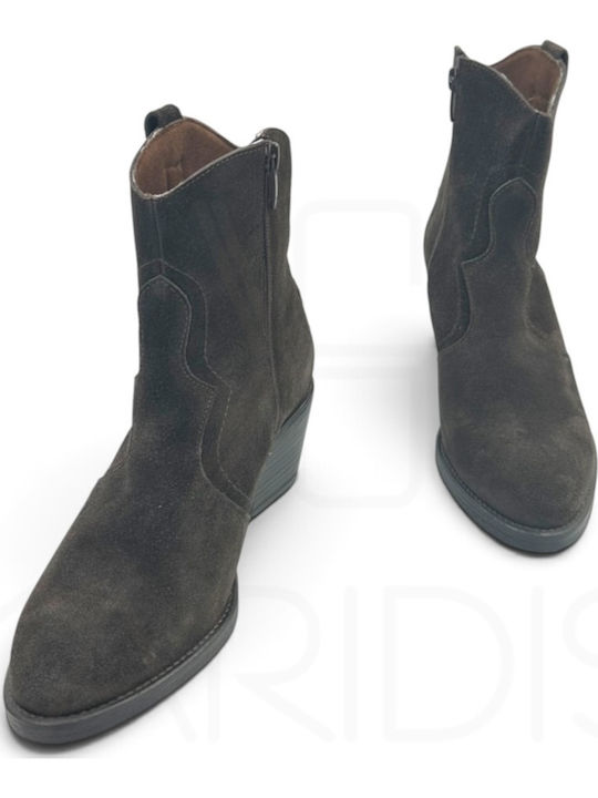 Wildleder Damen Cowboy Stiefeletten Braun