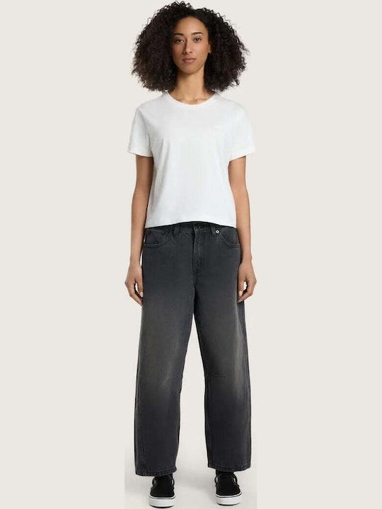 Дамски Текстилен Панталон в Loose Кройка Каре Washed Black