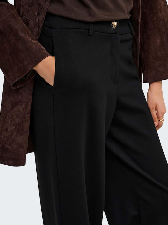 Pantaloni Dama High Rise Pantaloni Largi În Linie Dreaptă Negri